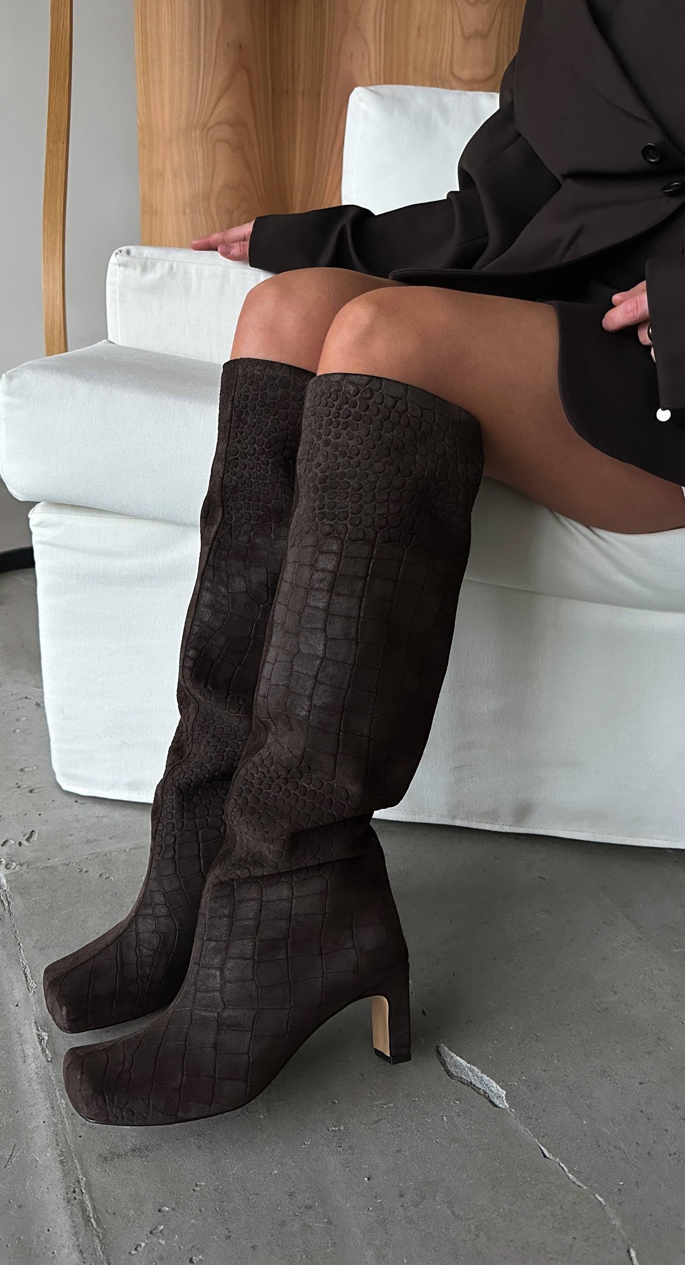 Textured chocolate boots